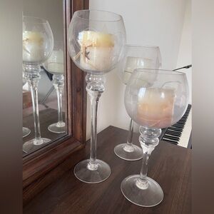 Goblet Long Stem Candle Holders with candles, Set of 3
